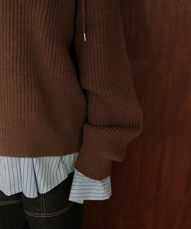 フード付きニットプルオーバー