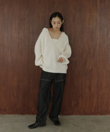 フード付きニットプルオーバー