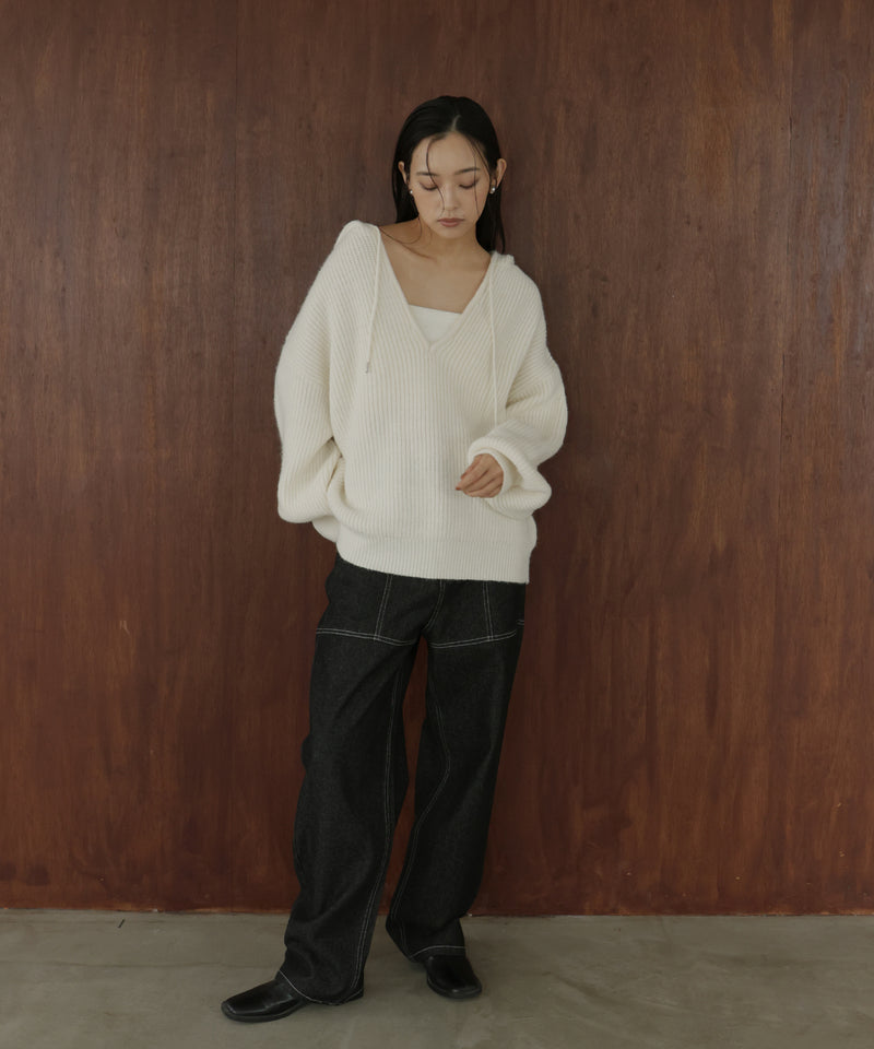 フード付きニットプルオーバー