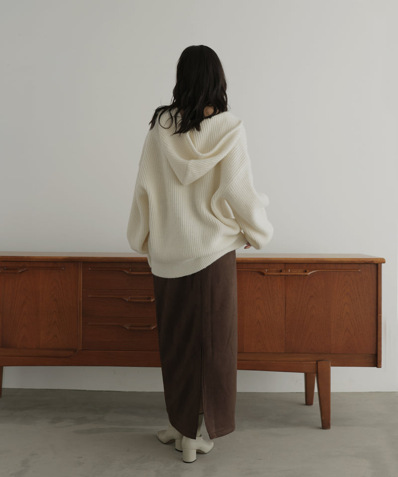 フード付きニットプルオーバー