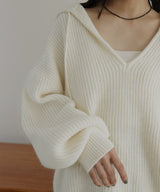 フード付きニットプルオーバー