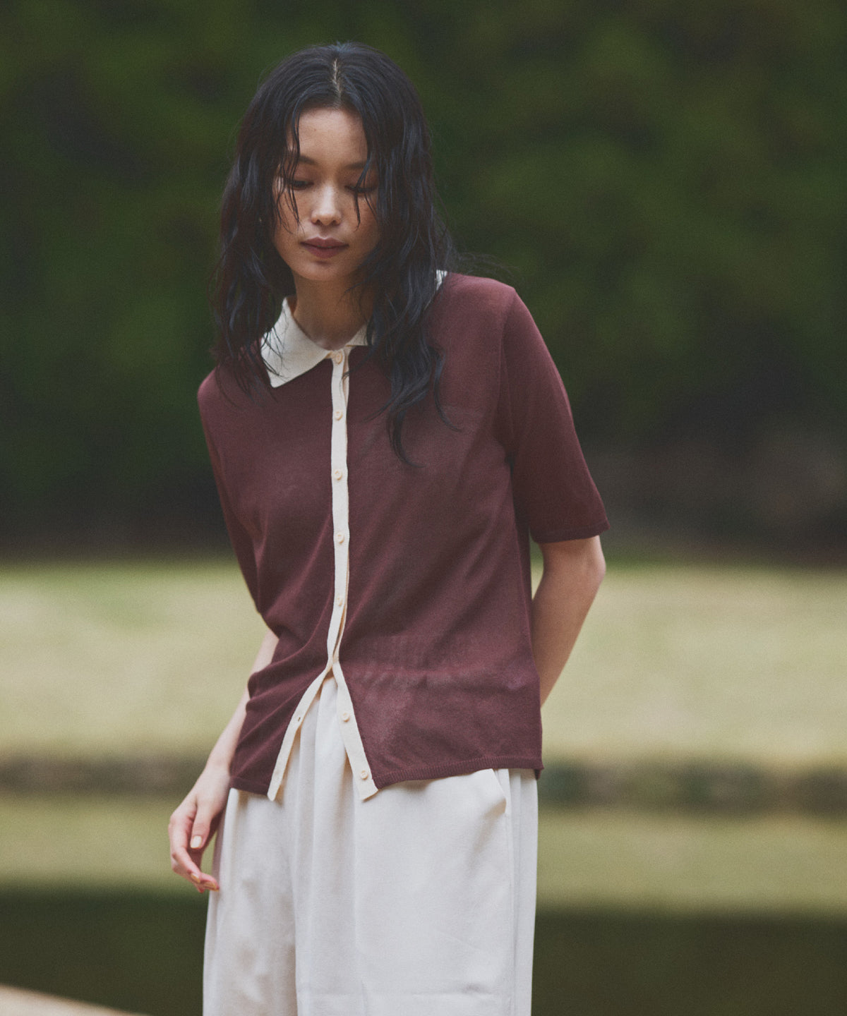 MHL. - MHL. エムエイチエル ニット カーディガン 襟付き ウール 羽織 日本製 M MHL. エムエイチエル ニット カーディガン 襟付き ウール 羽織