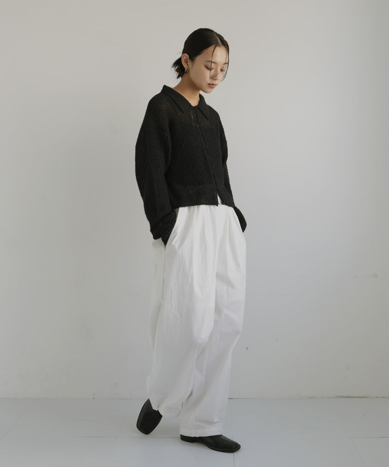 透かし編みポロニットプルオーバー