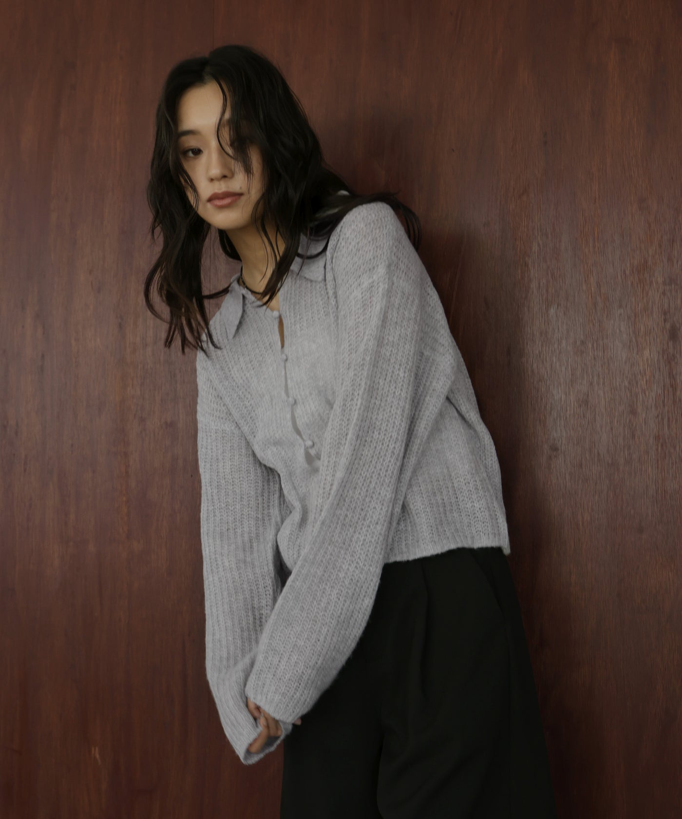 透かし編みポロニットプルオーバー – hellam