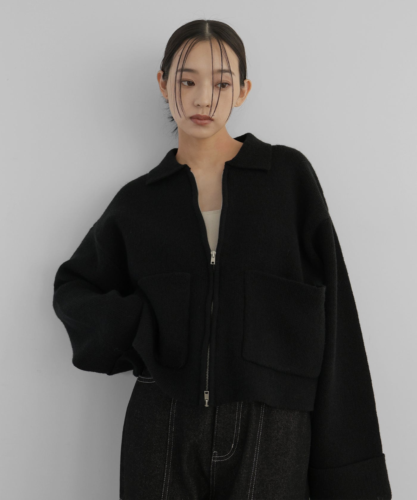 アルパカタッチバイカラージップカーディガン – hellam