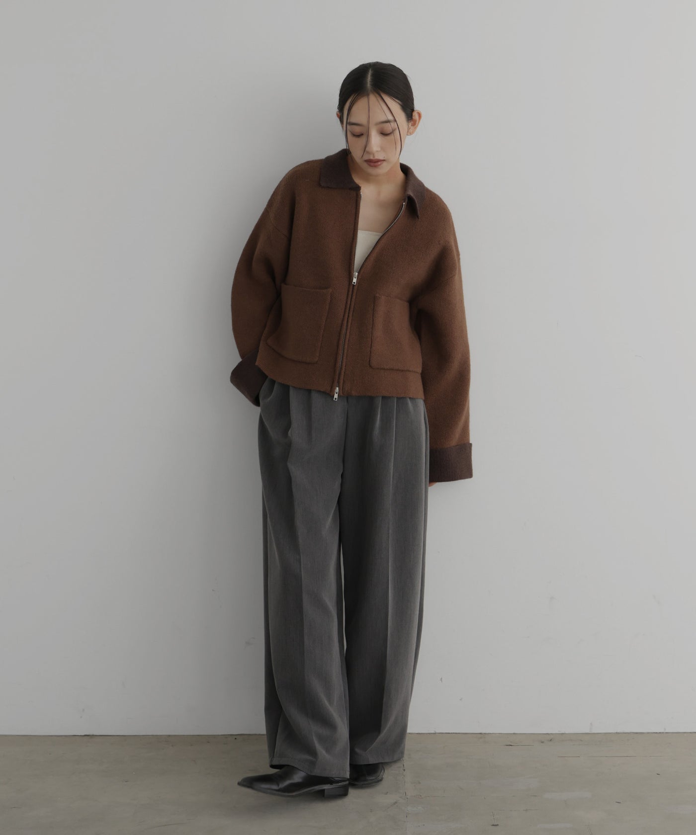 アルパカタッチバイカラージップカーディガン – hellam