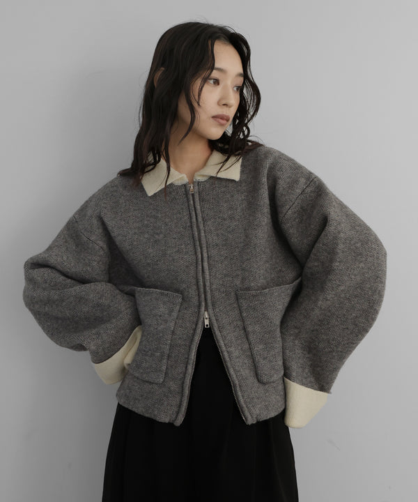 アルパカタッチバイカラージップカーディガン