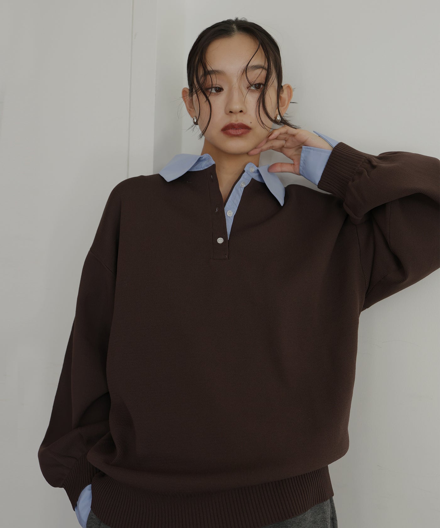 フェイクレイヤード シャツ襟ニットポロ – hellam