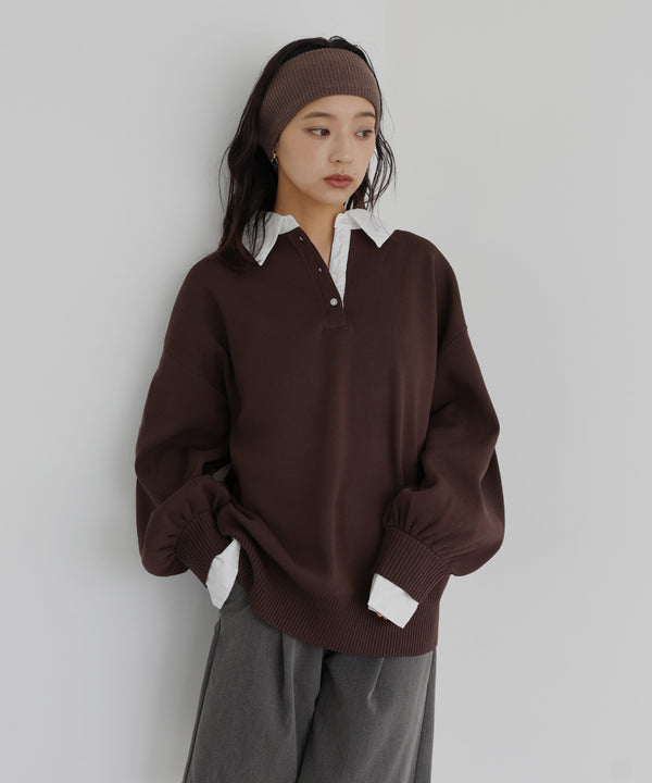 フェイクレイヤード シャツ襟ニットポロ