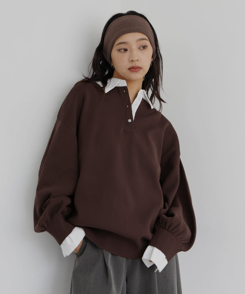 フェイクレイヤード シャツ襟ニットポロ