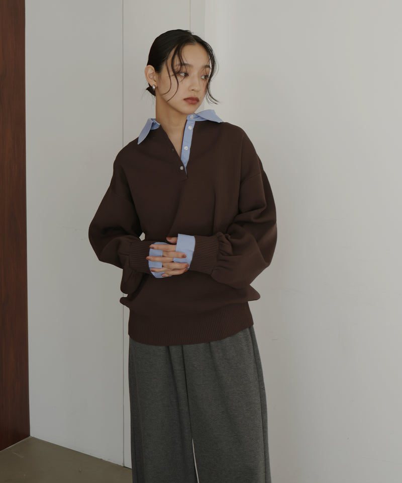 フェイクレイヤード シャツ襟ニットポロ