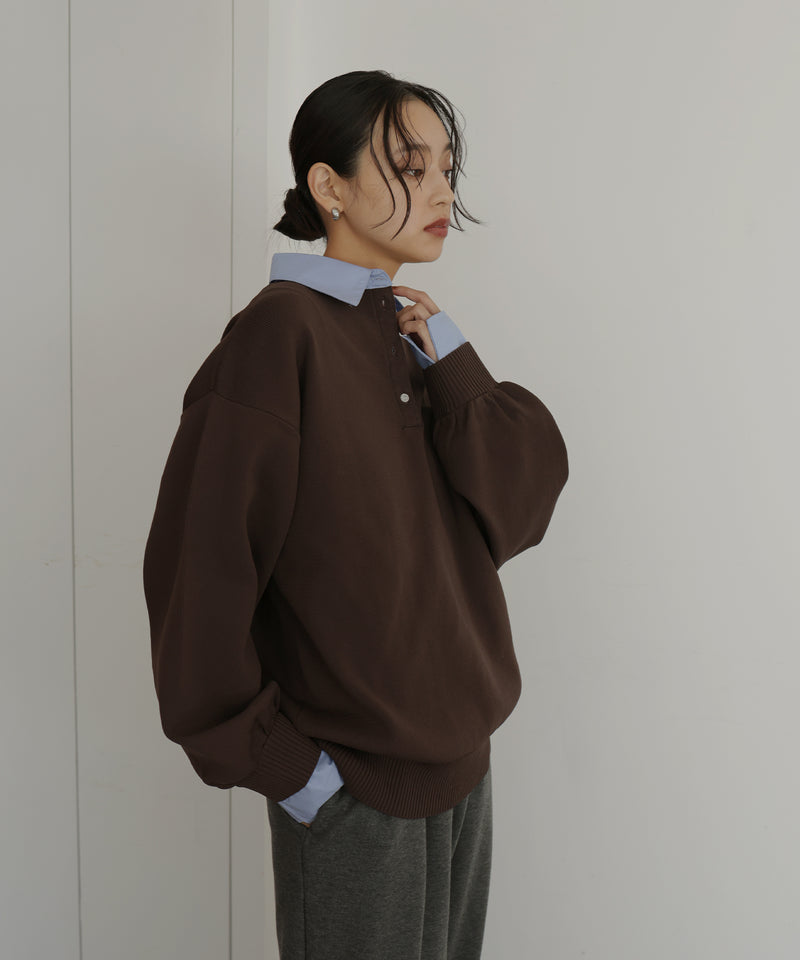 フェイクレイヤード シャツ襟ニットポロ