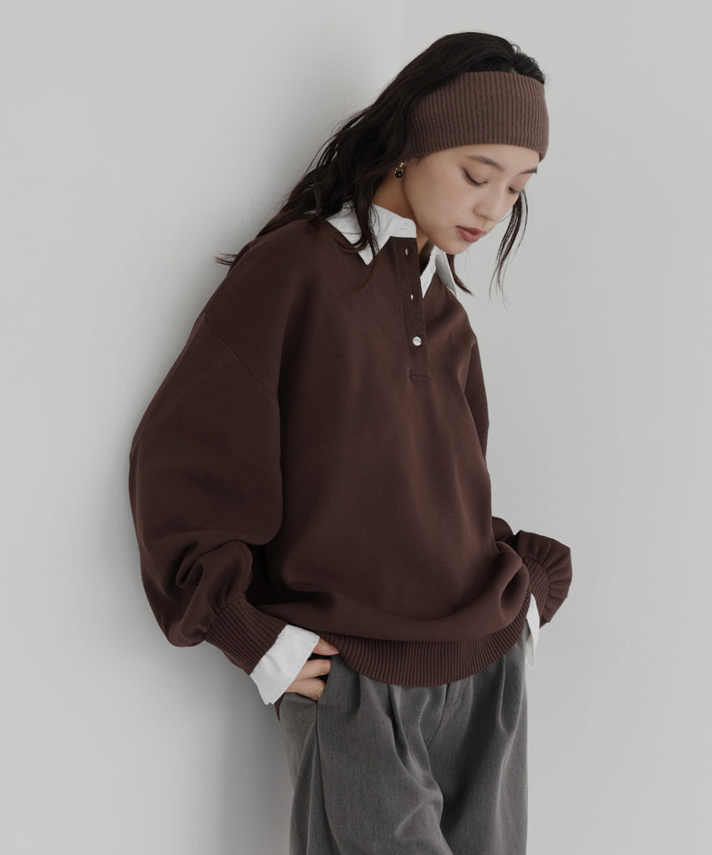 フェイクレイヤード シャツ襟ニットポロ