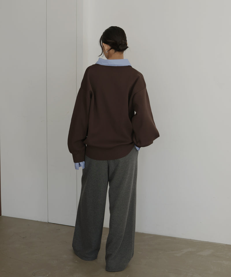 フェイクレイヤード シャツ襟ニットポロ