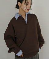 フェイクレイヤード シャツ襟ニットポロ