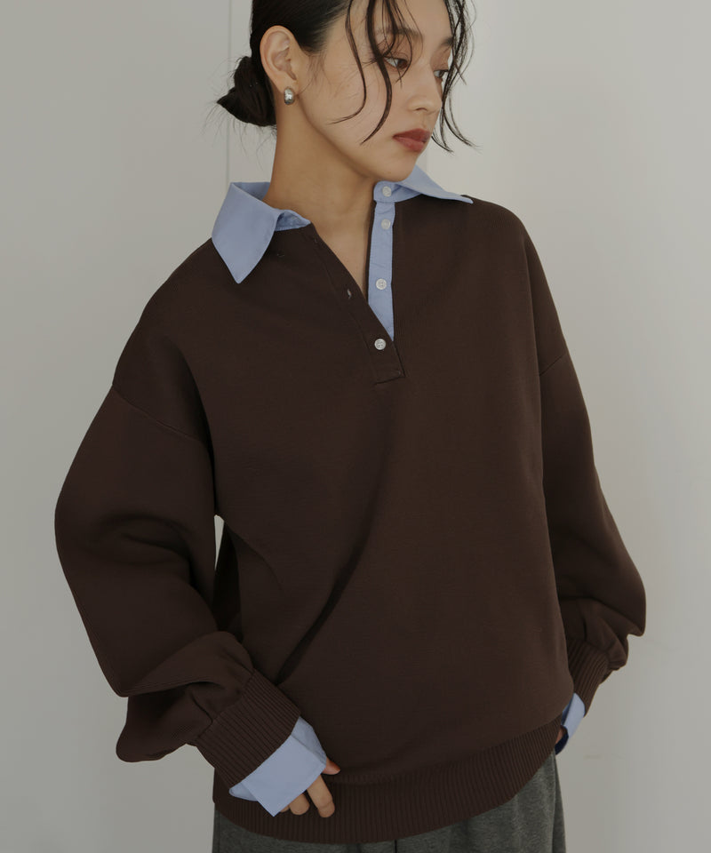 フェイクレイヤード シャツ襟ニットポロ