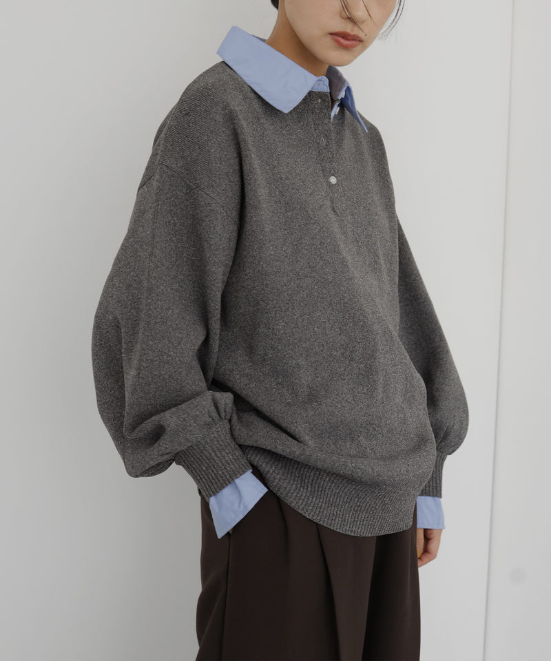 フェイクレイヤード シャツ襟ニットポロ