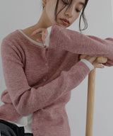 【1月上旬予約商品】レイヤード配色リブニットカーディガン