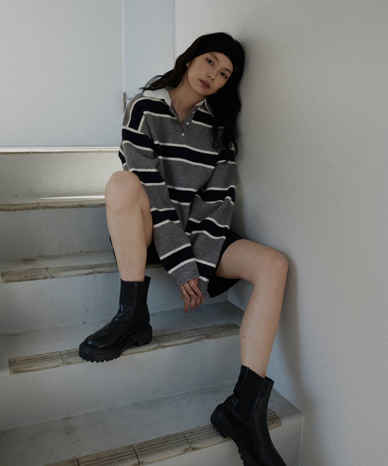 ボーダーラガーニットポロ