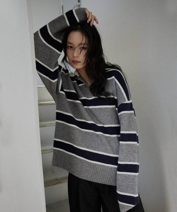 ボーダーラガーニットポロ