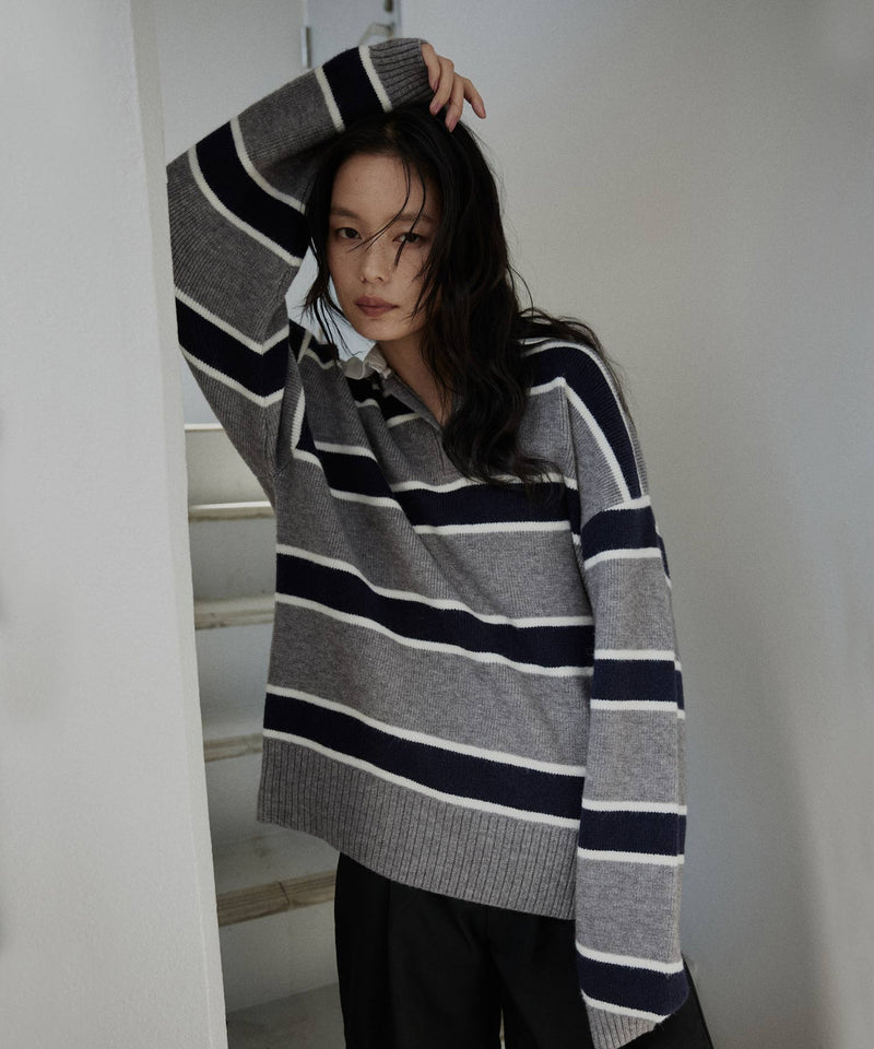ボーダーラガーニットポロ