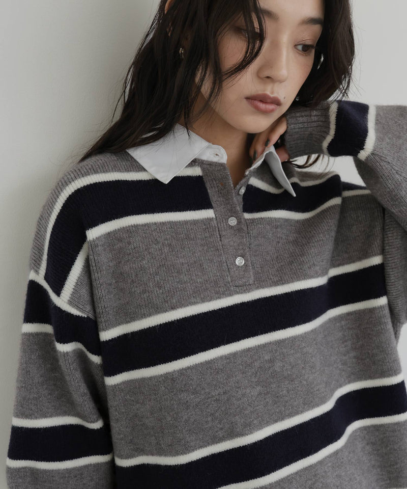 ボーダーラガーニットポロ