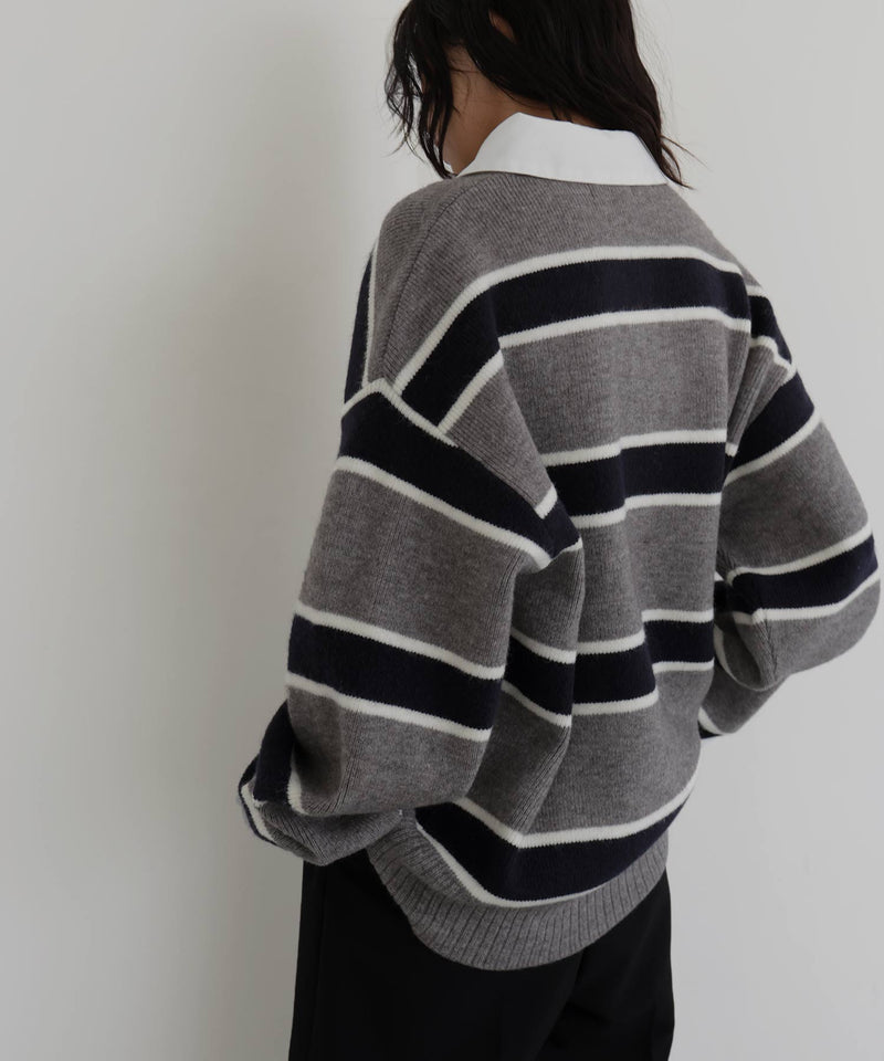 ボーダーラガーニットポロ