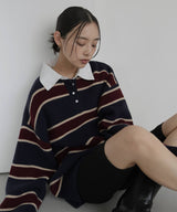 ボーダーラガーニットポロ