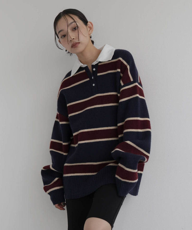 ボーダーラガーニットポロ