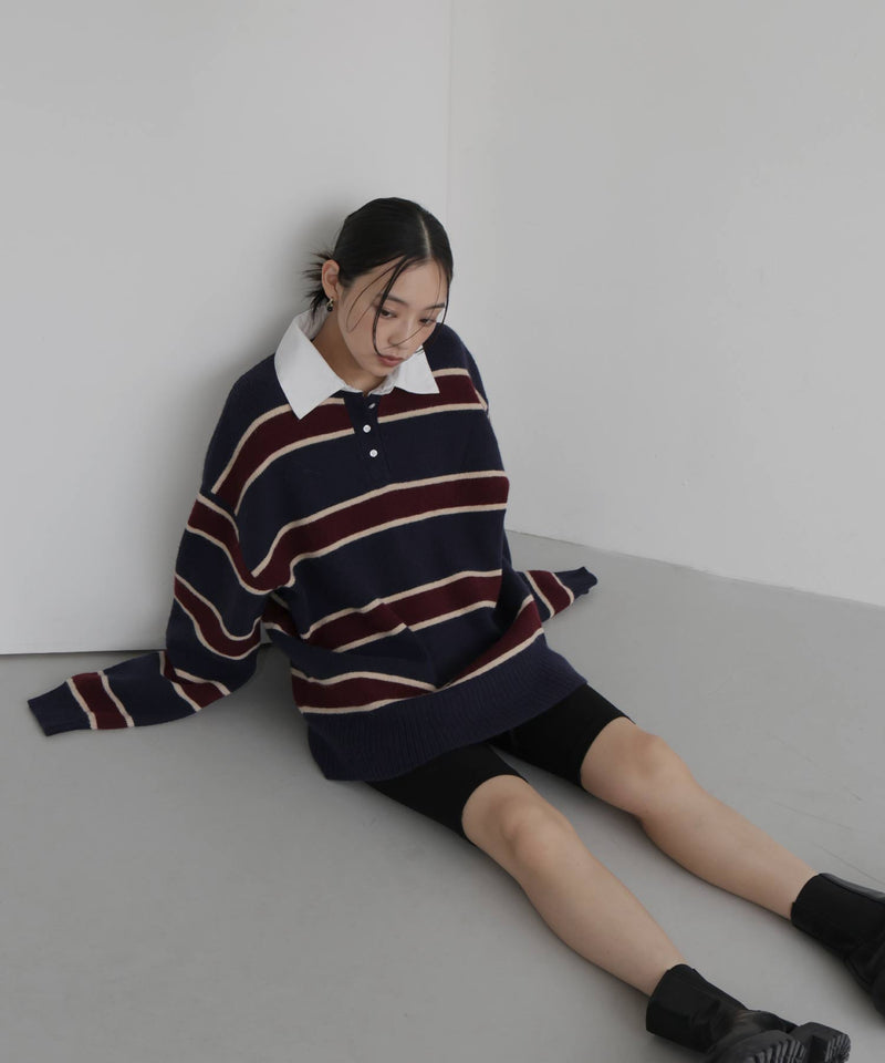 ボーダーラガーニットポロ