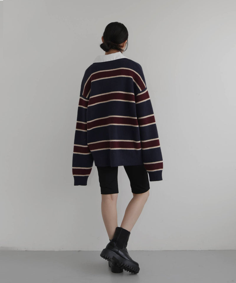 ボーダーラガーニットポロ