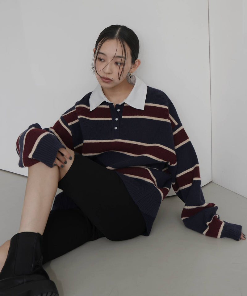 ボーダーラガーニットポロ