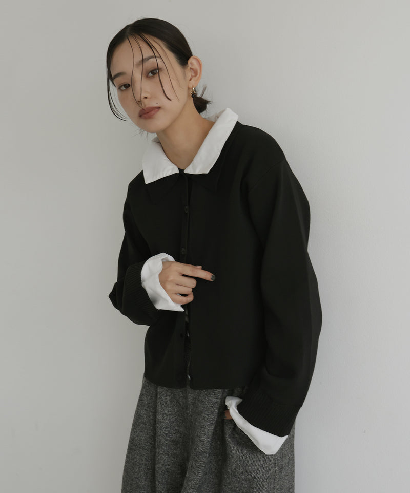 シャツ襟レイヤード風カーディガン