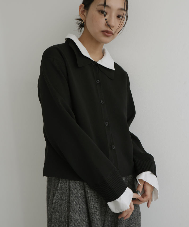 シャツ襟レイヤード風カーディガン