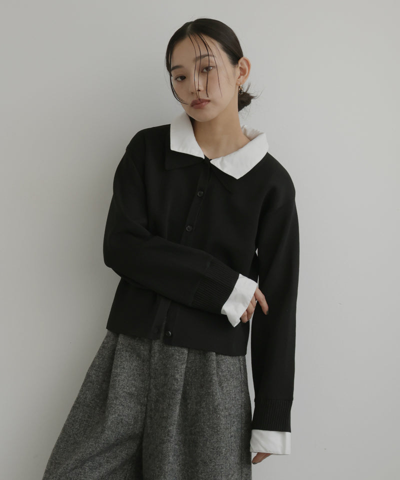 シャツ襟レイヤード風カーディガン