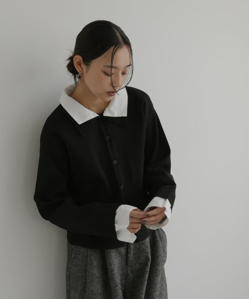 シャツ襟レイヤード風カーディガン