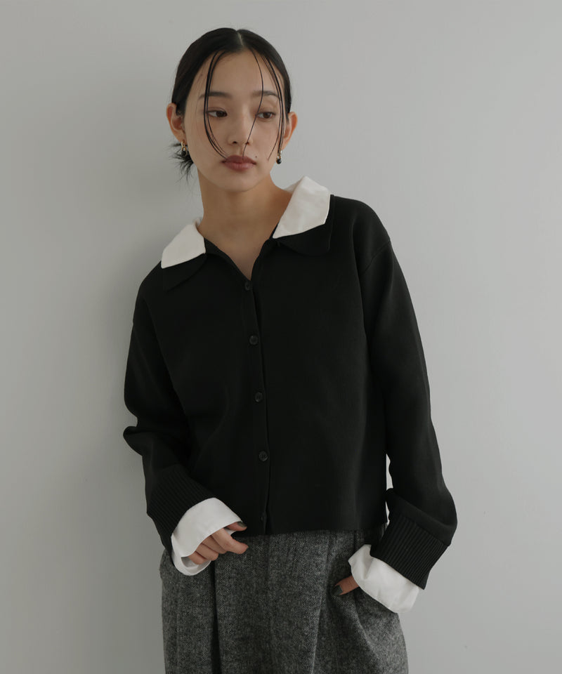 シャツ襟レイヤード風カーディガン