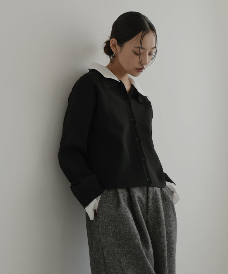 シャツ襟レイヤード風カーディガン