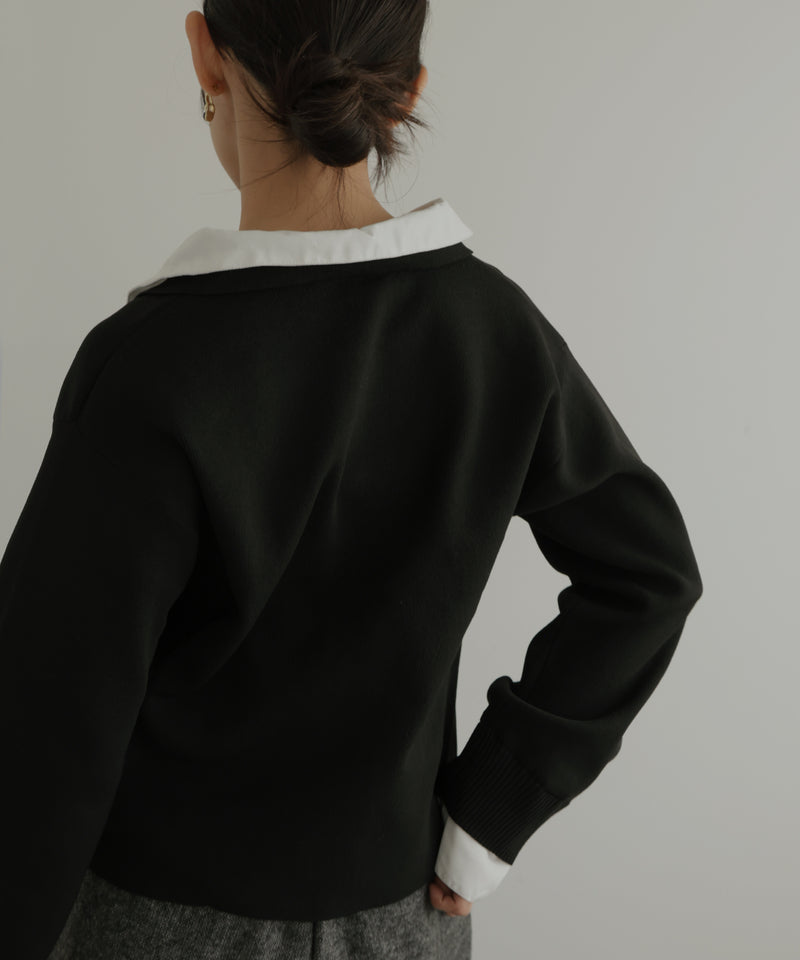 シャツ襟レイヤード風カーディガン