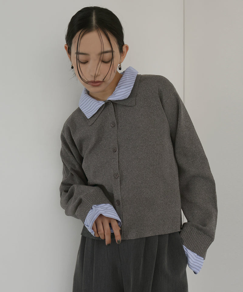 シャツ襟レイヤード風カーディガン