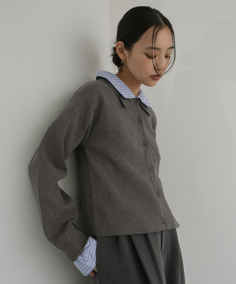シャツ襟レイヤード風カーディガン