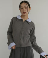 シャツ襟レイヤード風カーディガン