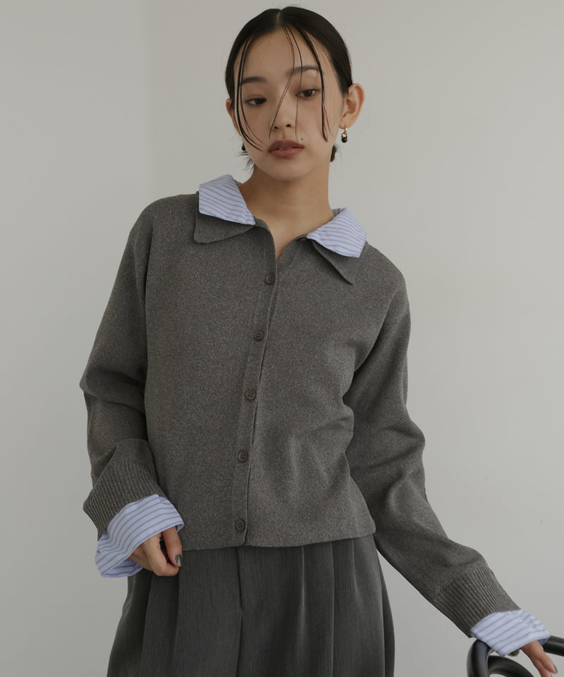 シャツ襟レイヤード風カーディガン