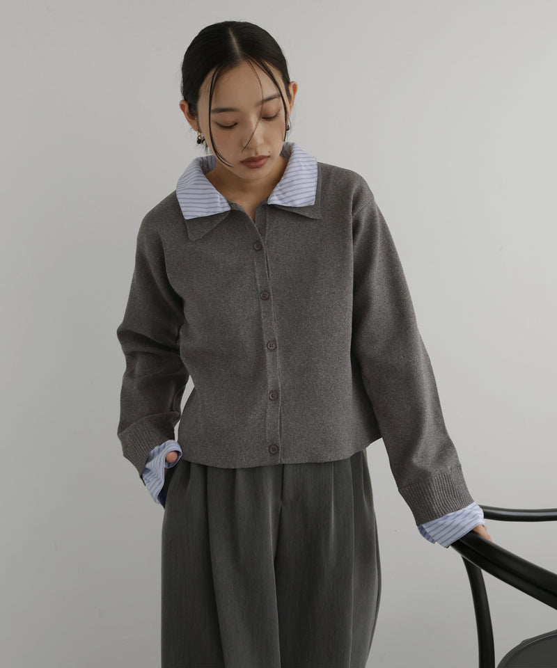 シャツ襟レイヤード風カーディガン