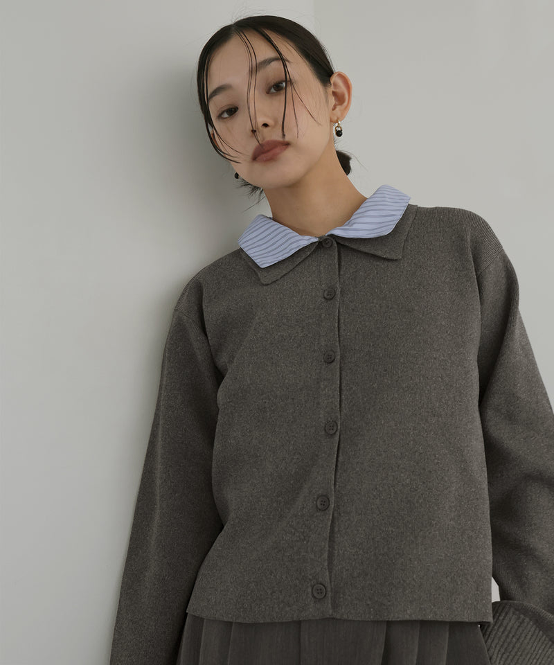 シャツ襟レイヤード風カーディガン