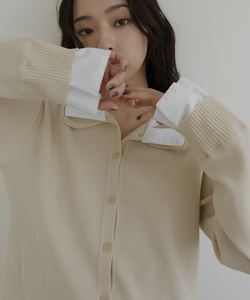 シャツ襟レイヤード風カーディガン
