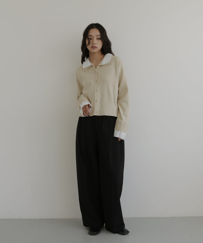 シャツ襟レイヤード風カーディガン