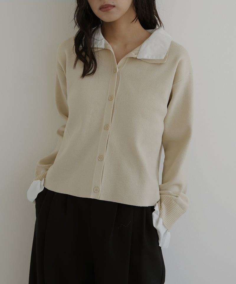 シャツ襟レイヤード風カーディガン