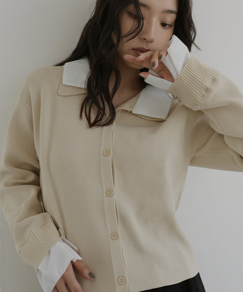 シャツ襟レイヤード風カーディガン