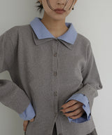 シャツ襟レイヤード風カーディガン